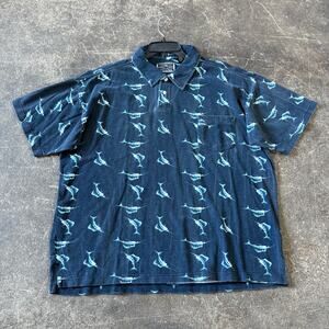 Vintage Sahara Club Polo Shirt Mens 2XL XXL Blue Sword Fish Preppy Golf Vegas